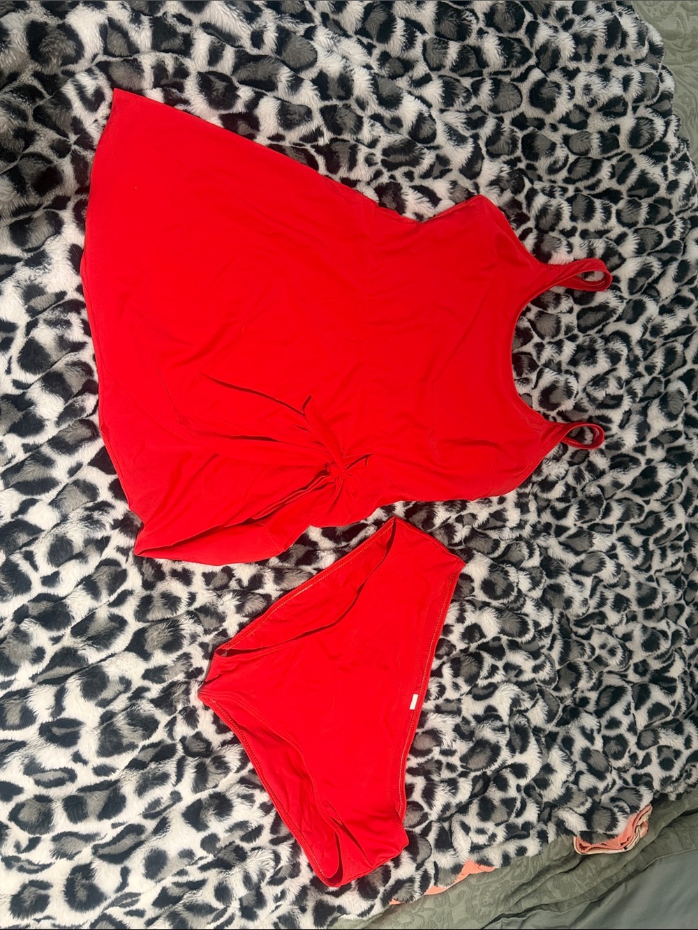 Bright Red Two-Piece Swim Set - Tankini Top & Bikini Bottom